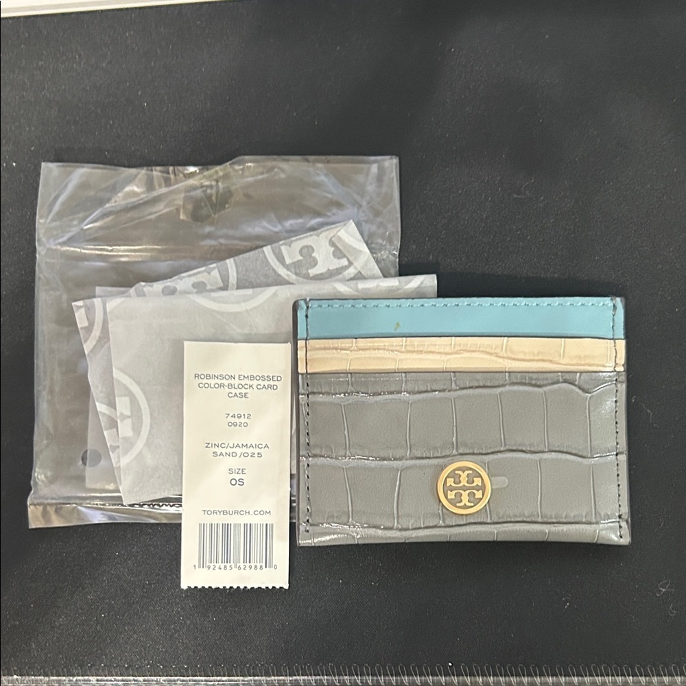 Tory Burch Gray and Blue Card Holder